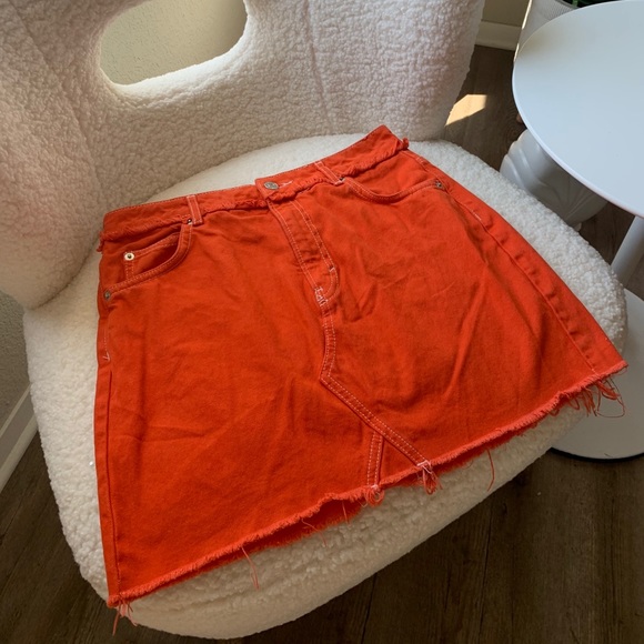 orange denim mini skirt